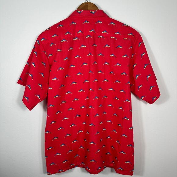 Vintage Egon Von Furstenberg Button-Up Shirt Red Cartoon Sharks Size L 16-16.5 - Picture 3 of 10